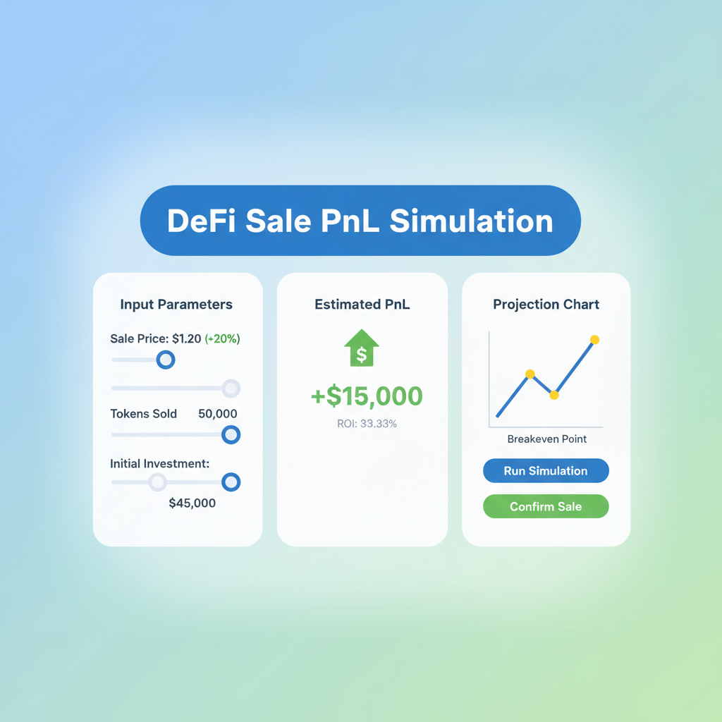 simulation dashboard showing DeFi sale PnL preview